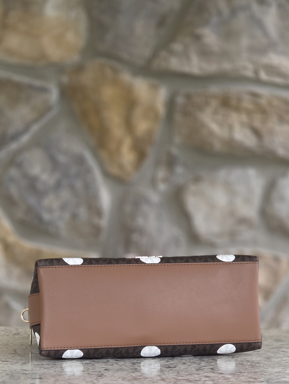 Michael Kors Kiri Polka Dot Small Dome Brown Satchel - Picture 4 of 8